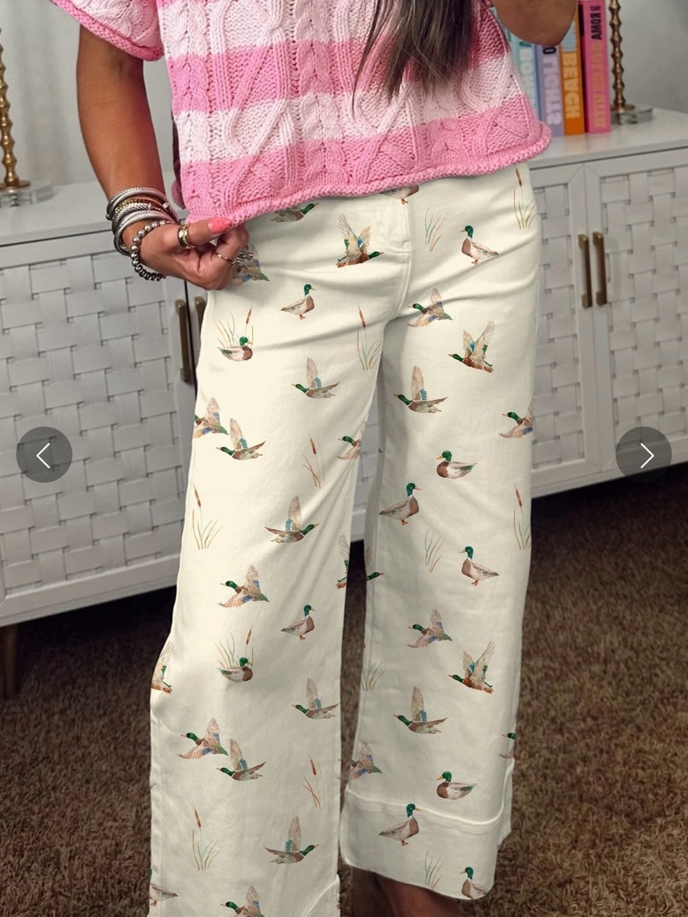 NWT SOLD OUT Viral Western Style Mallard Duck Print Cuffed Hem Jeans Pants - Picture 5 of 10